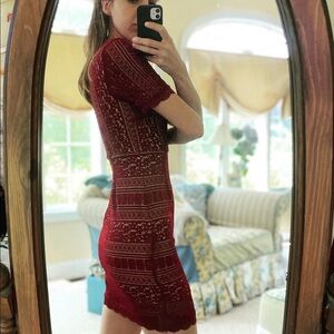 Sexy Burgundy Lace Bodycon Dress